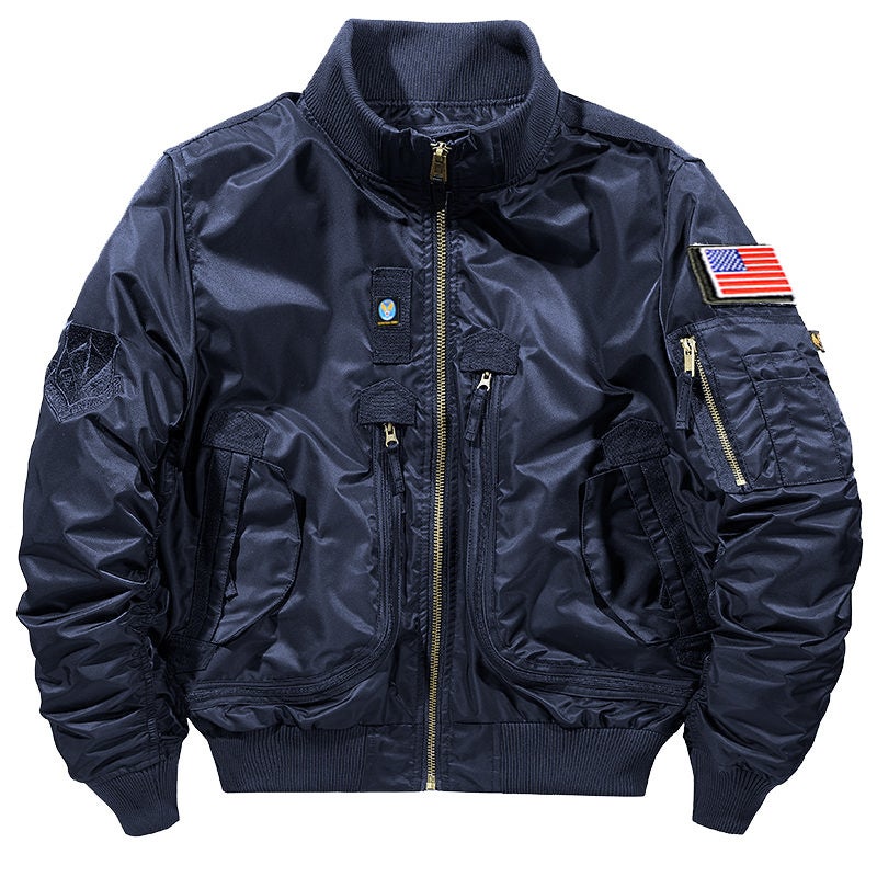 [726] Military Fan Ma-1 Pilot Jacket Men'S Multi-Pocket Velcro Stand Collar Baseball Uniform Jacket - Image 1