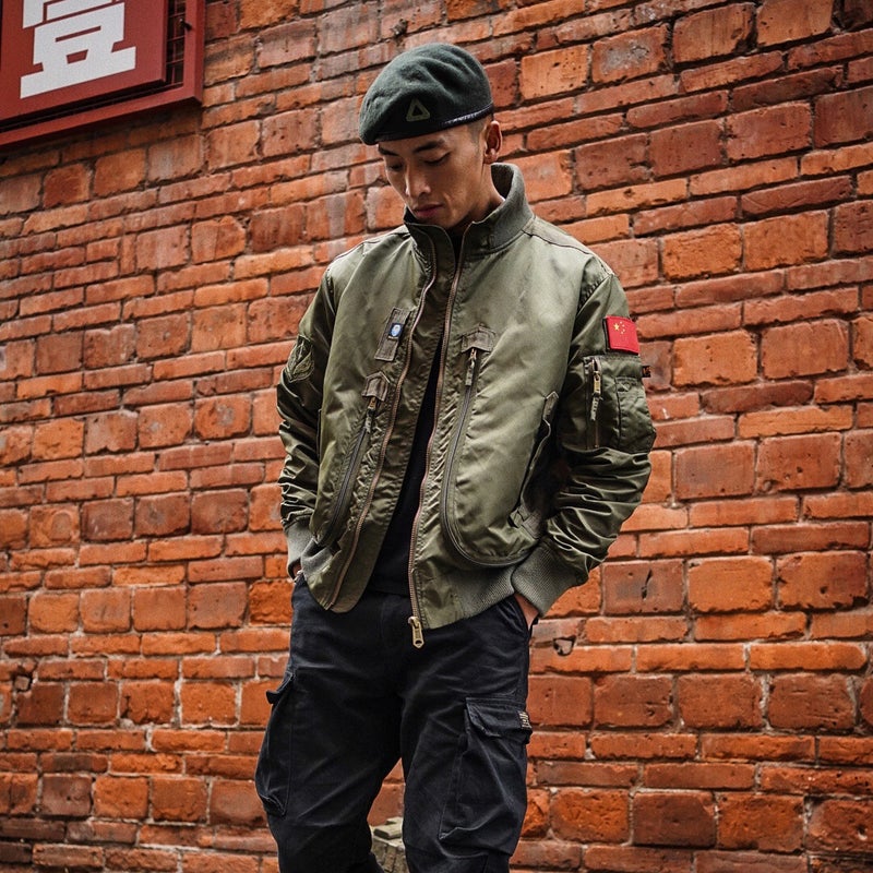 [726] Military Fan Ma-1 Pilot Jacket Men'S Multi-Pocket Velcro Stand Collar Baseball Uniform Jacket - Image 5