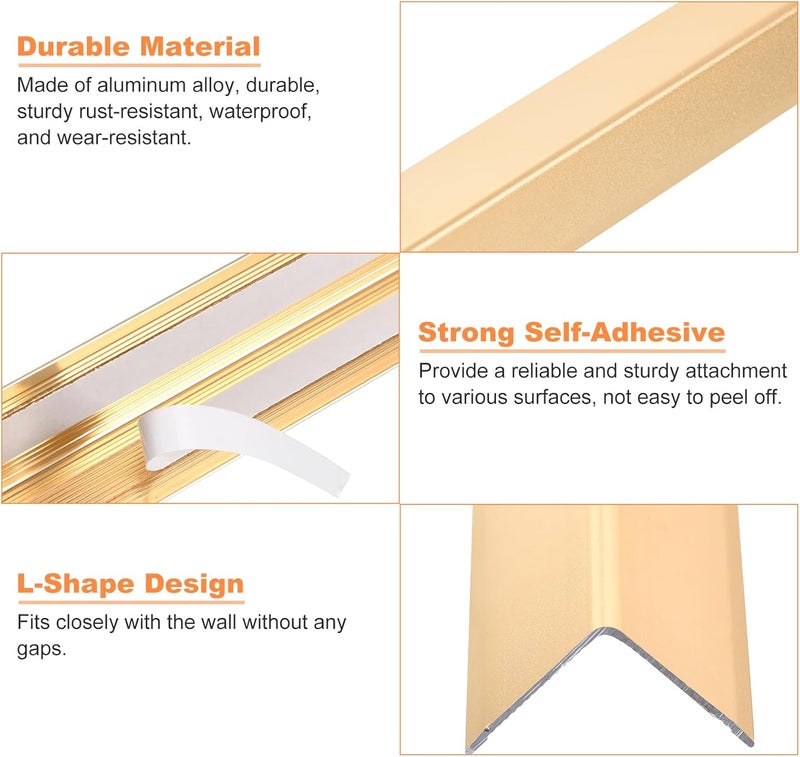uxcell حماية زوايا الجدران uxcell 3 قطع 354 سم × 0.79 سم حراس زوايا ذاتية اللصق من سبائك الألمنيوم لحماية الحواف باللون الذهبي - Image 3