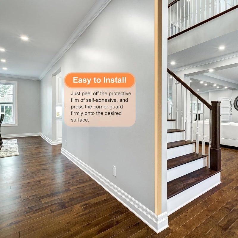 uxcell حماية زوايا الجدران uxcell 3 قطع 354 سم × 0.79 سم حراس زوايا ذاتية اللصق من سبائك الألمنيوم لحماية الحواف باللون الذهبي - Image 5