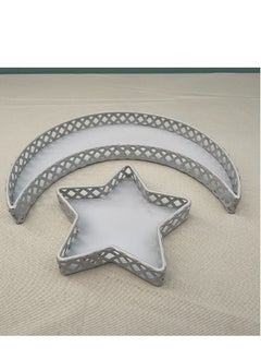 Y&D White Iron Moon and Star shaped Dining Tray EID MUBARAK Artwork Decoration 