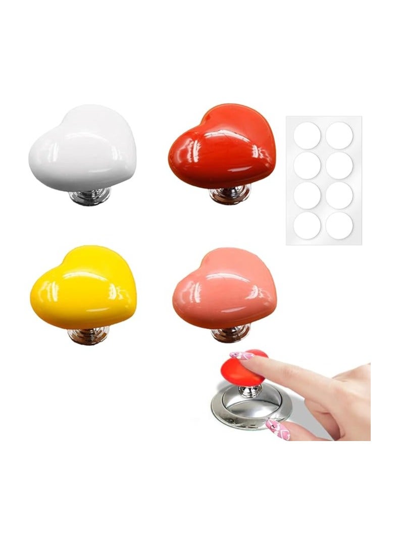 4 Pieces Heart-Shaped Toilet Flush Buttons – Colorful Plastic Replacement Buttons for Home & Bathroom Decoration, Multicolor Toilet Tank Accessories