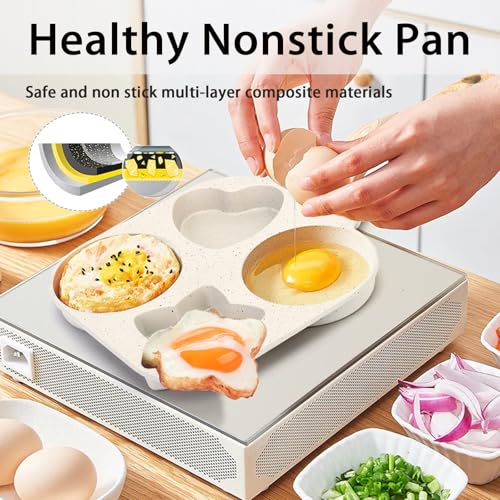 JUSTUP Nonstick 4-Cup Divided Grill Skillet, 7.5 Inch Healthy Granite Egg Frying Pan with Anti-scald Handle, Breakfast Skillet for Eggs, Pancakes, Bacon (White) - Image 2