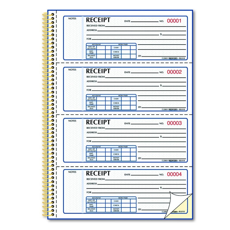 Rediform gold standard money receipt book, two-part carbonless, 7 x 2.75, 4 forms/sheet, 300 forms total - Image 2
