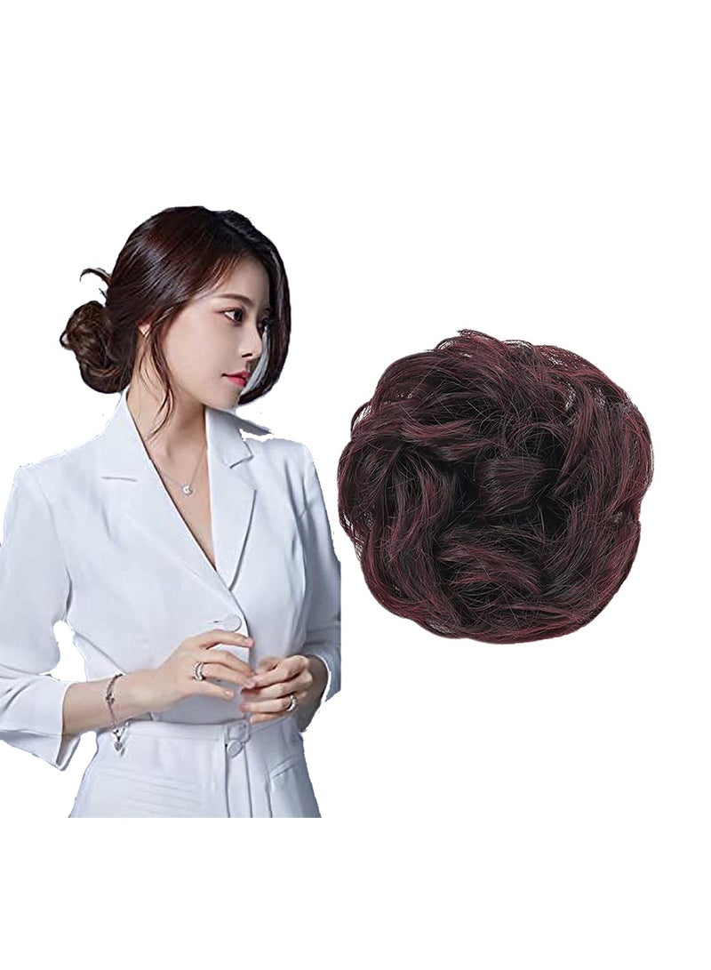 إستيل فوضوي الشعر سكرانشي مع شريط مطاطي مرن ذيل حصان وصلات شعر أوبدو تشينيون دونات ذيل حصان شعر صناعي مجعد للنساء اللون رقم 4HBUG - Image 2