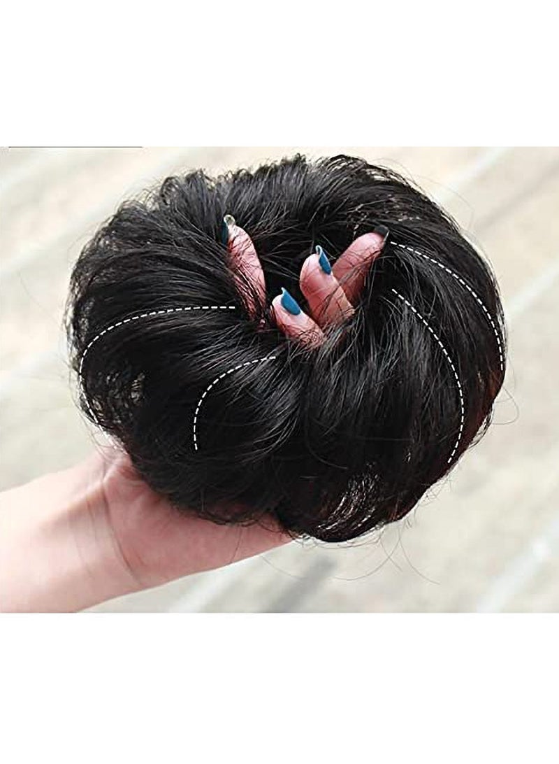 إستيل فوضوي الشعر سكرانشي مع شريط مطاطي مرن ذيل حصان وصلات شعر أوبدو تشينيون دونات ذيل حصان شعر صناعي مجعد للنساء اللون رقم 4HBUG - Image 4