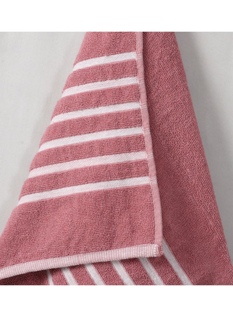 AURIO Premium 100% Cotton Single Bath Towel – Large 70x140 cm Ultra-Soft Absorbent Body Towel with Elegant Nautical Six-Stripe Dobby Border – Luxury Spa & Hotel Collection - Image 3