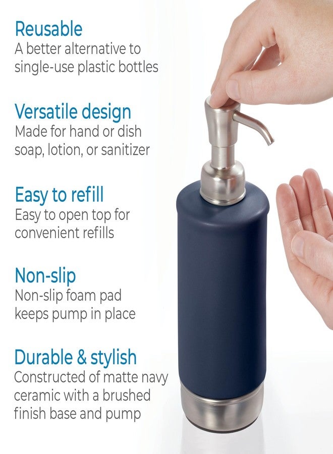 iDesign Hand Soap Dispenser for Bathroom or Kitchen - Refillable Soap Pump Bottle - Navy Blue/Brushed Nickel - Image 4
