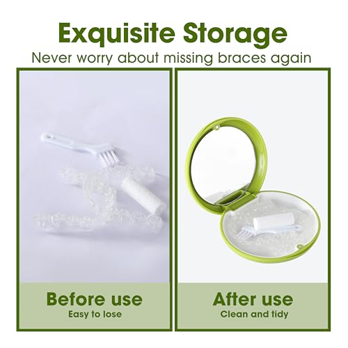 VRUIFA 2 PCS Retainer Cases, Mouth Guard Case with Mirror, Compatible with Invisalign,Retainer Removal Tool, Chewy, and Brush (1PCS Green White+1PCS Black Purple) - Image 5