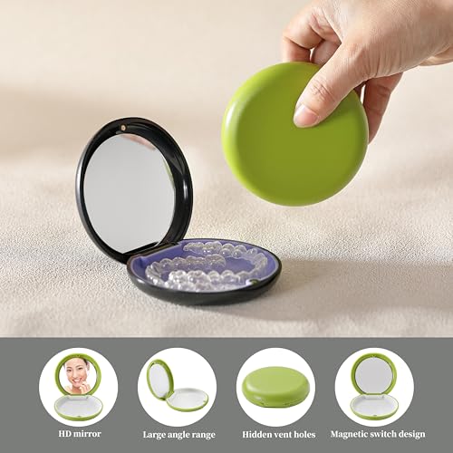 VRUIFA 2 PCS Retainer Cases, Mouth Guard Case with Mirror, Compatible with Invisalign,Retainer Removal Tool, Chewy, and Brush (1PCS Green White+1PCS Black Purple) - Image 3