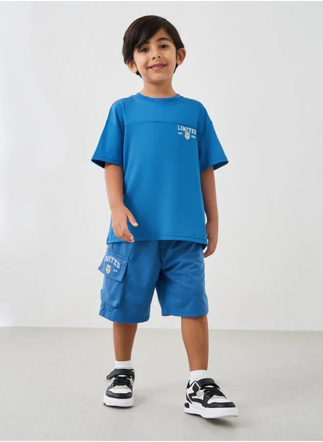 ستايلي Styli Boys Typography Printed Oversized T-Shirt and Shorts Set