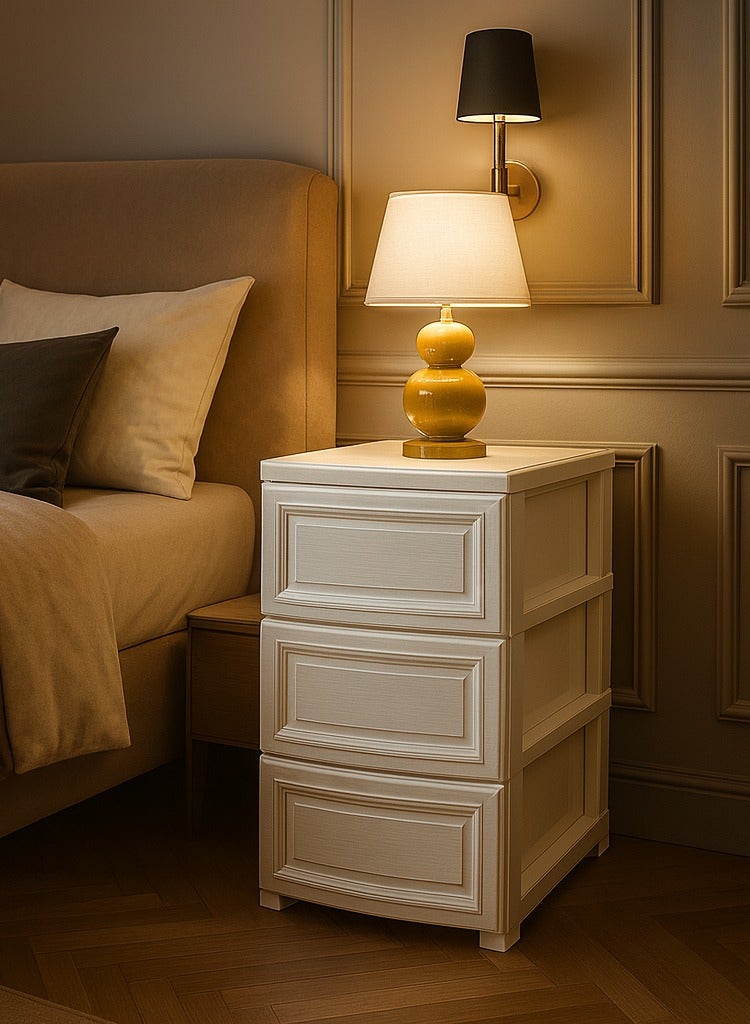 المفرج أدراج تخزين لؤلؤية بـ 3 أدراج – تصميم فاخر وعصري لغرف النوم الراقية (الأبعاد: 63 × 42 × 34 سم) - Image 1