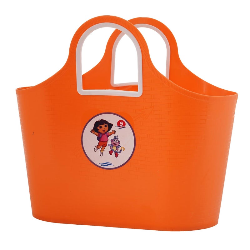 SGNS Rectangular Sturdy Multipurpose Use Basket - Top Handle Plastic Basket For Shopping, Storage Plastic Lunch Bag For Kids (Orange) - Image 2