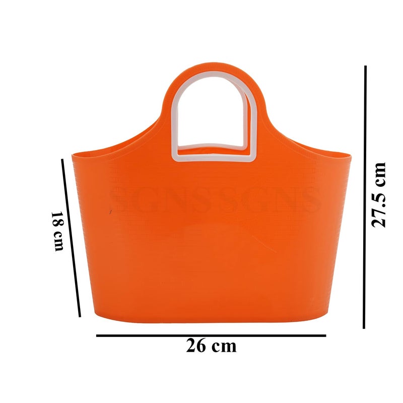 SGNS Rectangular Sturdy Multipurpose Use Basket - Top Handle Plastic Basket For Shopping, Storage Plastic Lunch Bag For Kids (Orange) - Image 5