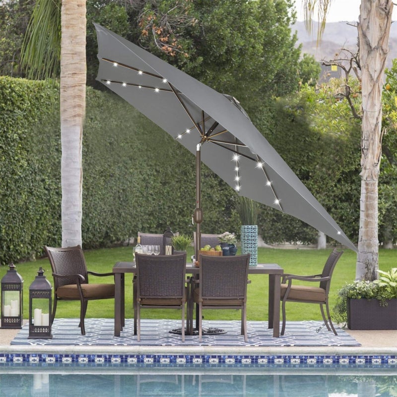 Blissun Square Patio Umbrella with 28 LED Lights, Solar Umbrella Table Market Umbrella with Tilt and Crank Outdoor Umbrella for Garden, Deck, Backyard, Pool and Beach, Dark Grey - Image 5