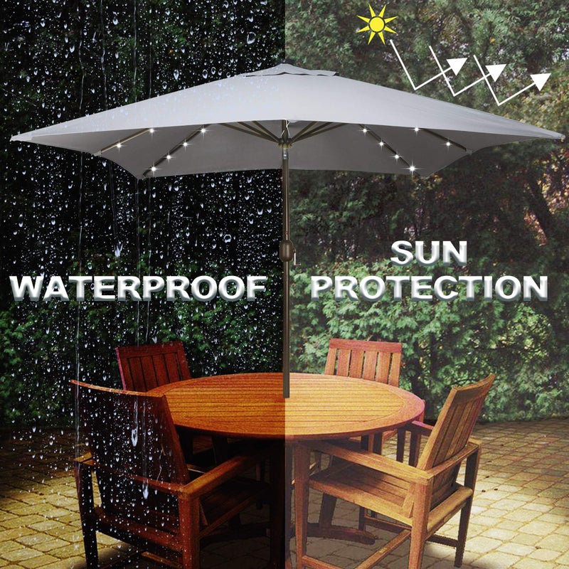 Blissun Square Patio Umbrella with 28 LED Lights, Solar Umbrella Table Market Umbrella with Tilt and Crank Outdoor Umbrella for Garden, Deck, Backyard, Pool and Beach, Dark Grey - Image 4