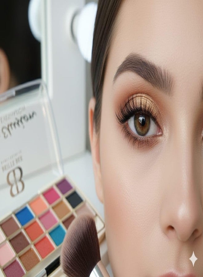 Brille Bee لوحة ظلال العيون بريل بي ذات 18 لونًا - ألوان مطفية ولامعة عالية الصبغة، مجموعة مكياج عيون قابلة للمزج تدوم طويلًا مع فرشاة. - Image 4