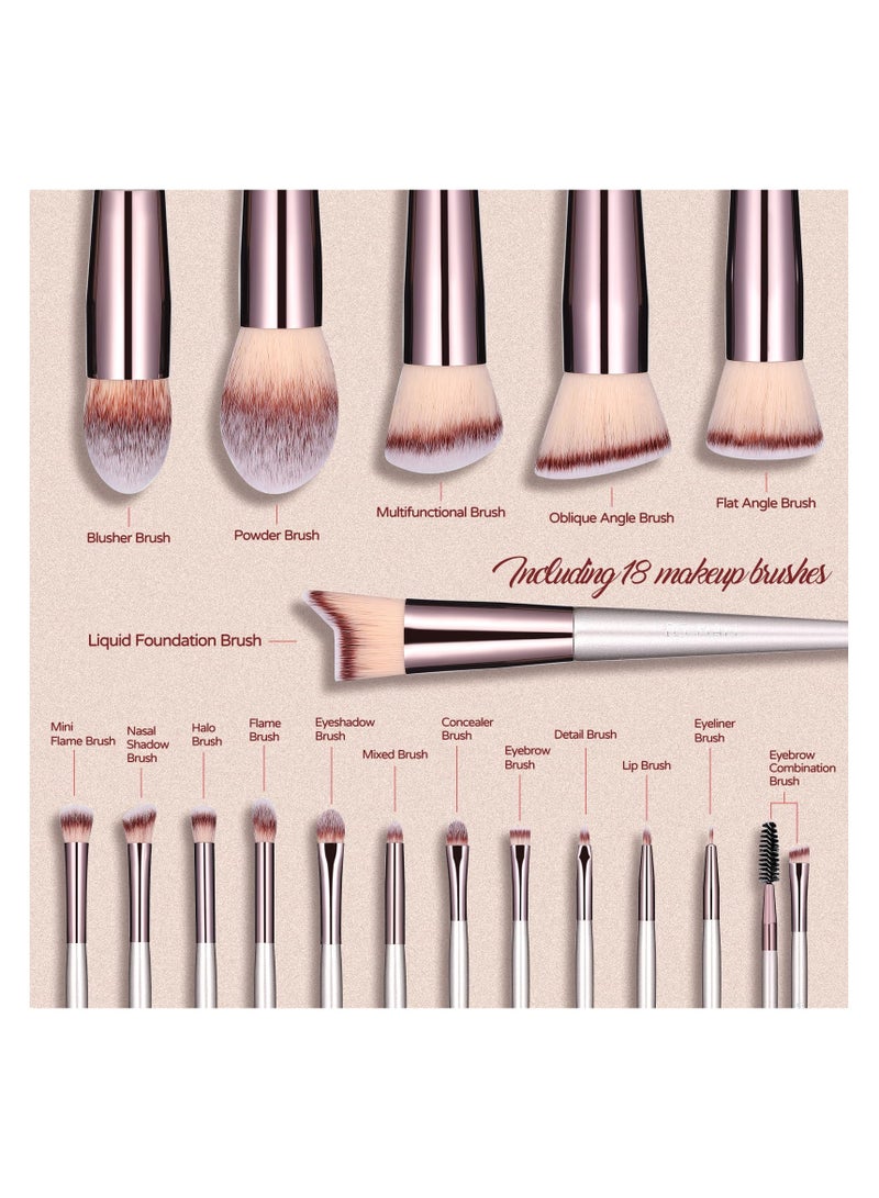 BS Mall 18PCS Makeup Brushes Brush Set, Blending Brush for Foundation, Premium Synthetic Powder Concealers Makeup Brushes for Eyes and Face, Eye Shadows Brushes, Eyeliner Make up Brushes (Champagne) - Image 2