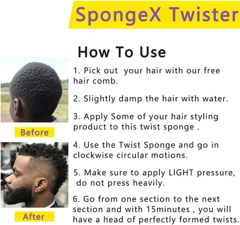 Supaze 2Pcs Yellow Curl Sponge Set for Men & Women - Small Holes Design, Two-Sided for Natural and Black Hair Styles, Twist Sponge Brushes - Image 5