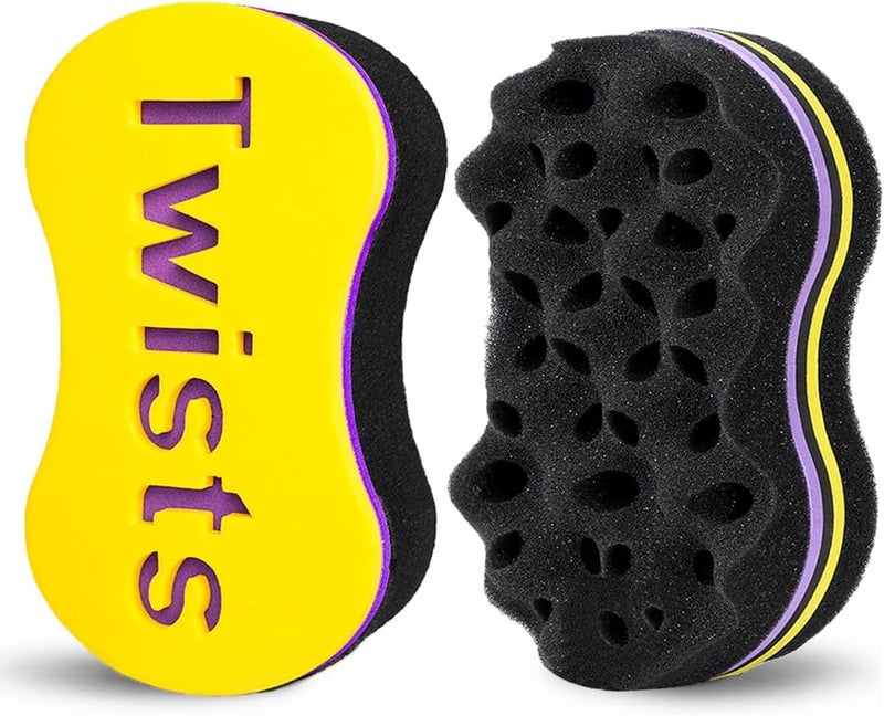 Supaze 2Pcs Yellow Curl Sponge Set for Men & Women - Small Holes Design, Two-Sided for Natural and Black Hair Styles, Twist Sponge Brushes - Image 1