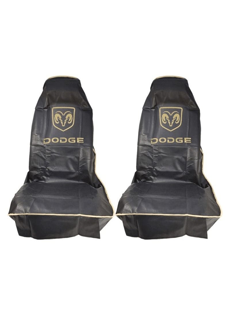 Dodge DODGE Universal Car Seat Covers Set Premium PU Leather, Waterproof, Easy Installation, Front Seat Protector with Logo, 2 Piece Set  - Image 1