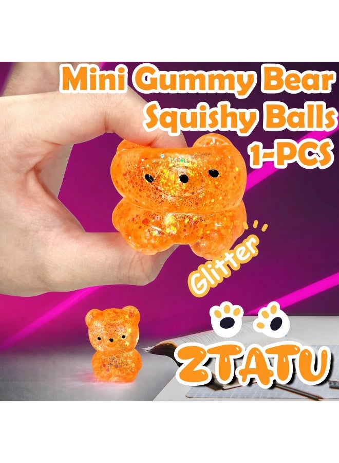 Gummy Bear Squishy Stress Ball for Adults, Sensory Fidget Toy, Orange Glitter - Image 4