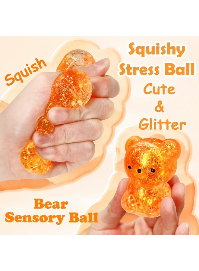 Gummy Bear Squishy Stress Ball for Adults, Sensory Fidget Toy, Orange Glitter - Image 5