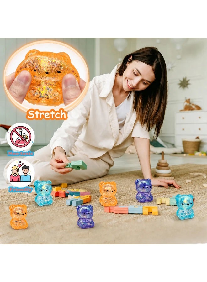 Gummy Bear Squishy Stress Ball for Adults, Sensory Fidget Toy, Orange Glitter - Image 2