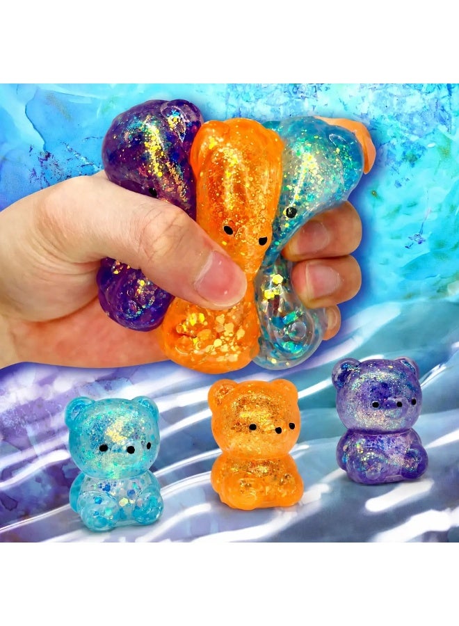 Gummy Bear Squishy Stress Ball for Adults, Sensory Fidget Toy, Orange Glitter - Image 3