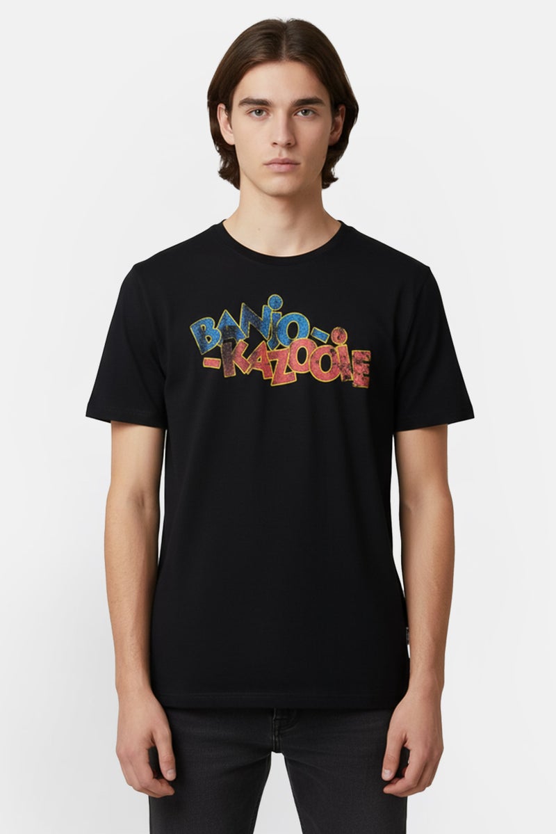 Rare Men Crew Neck Short Sleeve Graphic Print T-Shirt, Black - Image 1