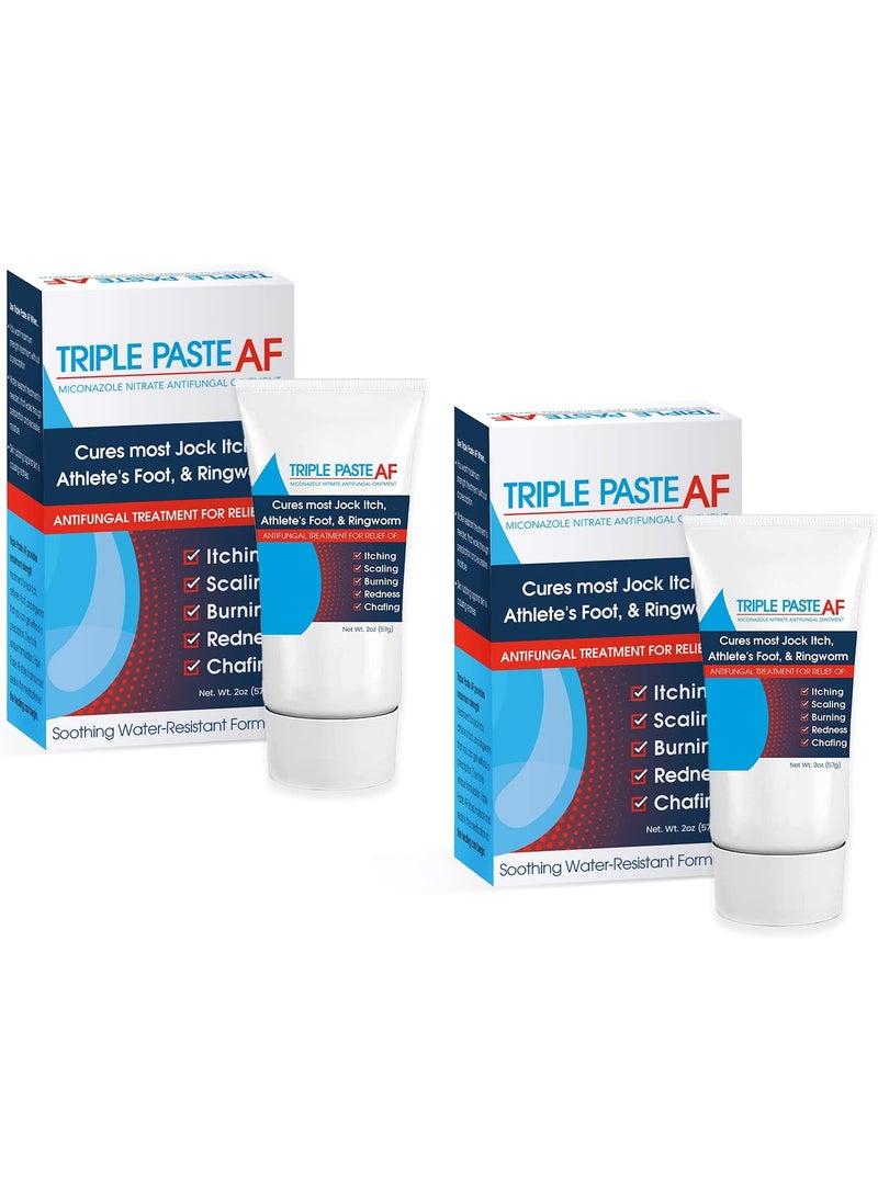 Triple Paste Triple Paste AF Anti Fungal Ointment for Skin Treats Most Jock Itch, Athletes Foot and Ringworm - 2% Miconazole Antifungal Cream - 2 Oz Tube - Pack of 2 - (Packaging May Vary) 