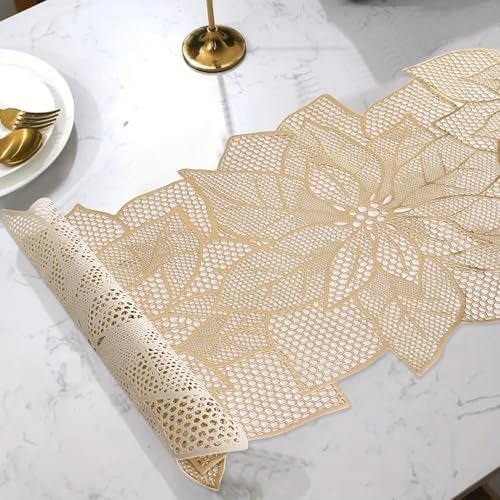 Wings Star Flower Shape Design Soft PVC Table Runner for Dining Table with Waterproof, Heat Resistant, Easy to Clean, Non-Slip Surface, (Pack of 1 Size- 92cm X 36cm - Gold RN02) - Image 5