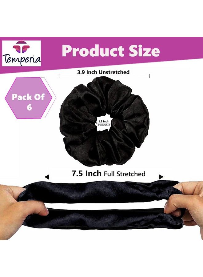Temperia (6Pcs Set) Silk Satin Scrunchies For Women & Girls Stylish Ponytail Bun Juda Rubber Bands Luxury Hair Accessories Crunchies Scrunchy Ties For Style Decoration & Wedding Black (Mn01) - Image 4