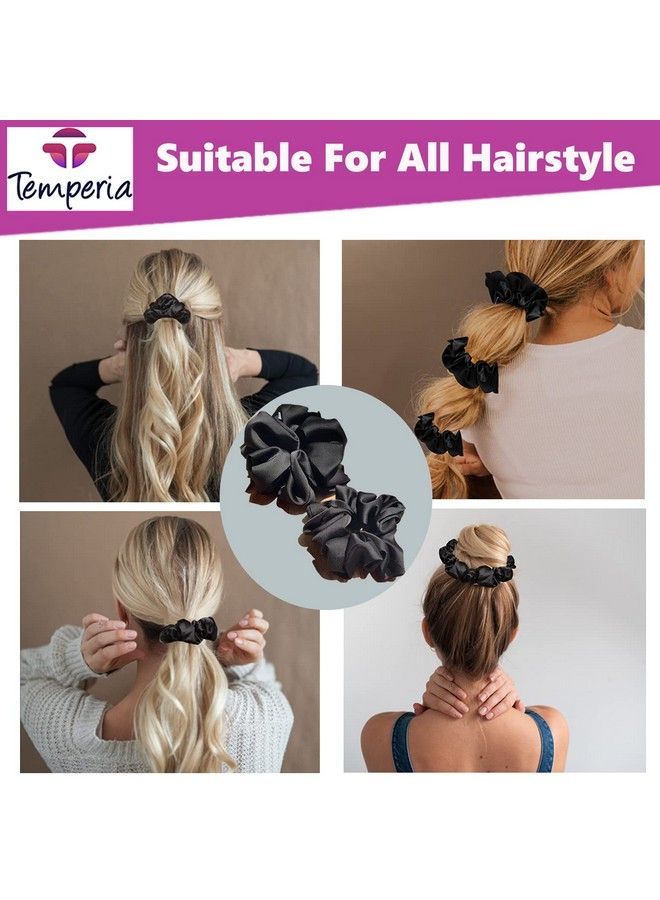 Temperia (6Pcs Set) Silk Satin Scrunchies For Women & Girls Stylish Ponytail Bun Juda Rubber Bands Luxury Hair Accessories Crunchies Scrunchy Ties For Style Decoration & Wedding Black (Mn01) - Image 5