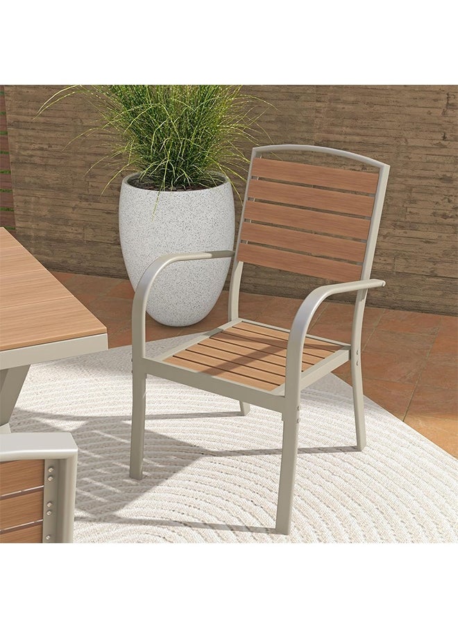 NZONE STORE Patio Dining Chairs Outdoor Metal Dining Chairs with Faux Wood Slats Biege  - Image 1