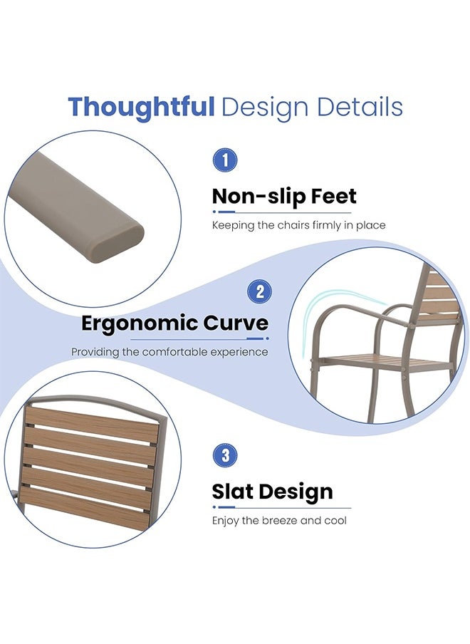 NZONE STORE Patio Dining Chairs Outdoor Metal Dining Chairs with Faux Wood Slats Biege  - Image 4