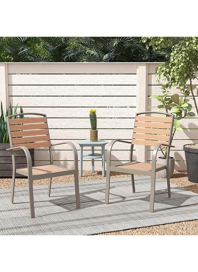NZONE STORE Patio Dining Chairs Outdoor Metal Dining Chairs with Faux Wood Slats Biege  - Image 2