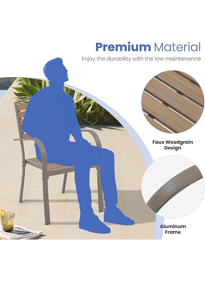 NZONE STORE Patio Dining Chairs Outdoor Metal Dining Chairs with Faux Wood Slats Biege  - Image 3