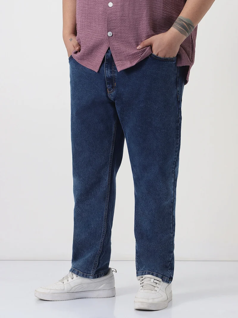أوربانو فاشن Urbano Plus Men's Dark Blue Slim Fit Washed Denim Jeans Stretchable