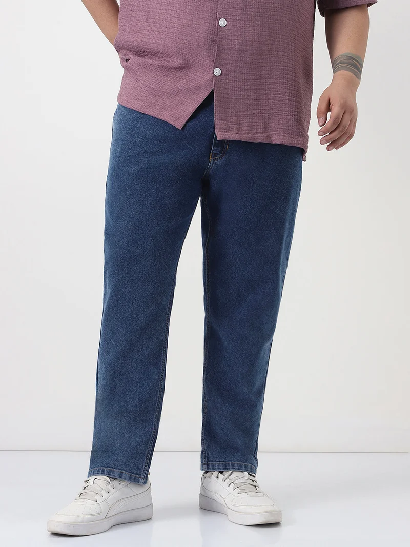 Urbano Plus Men's Dark Blue Slim Fit Washed Denim Jeans Stretchable