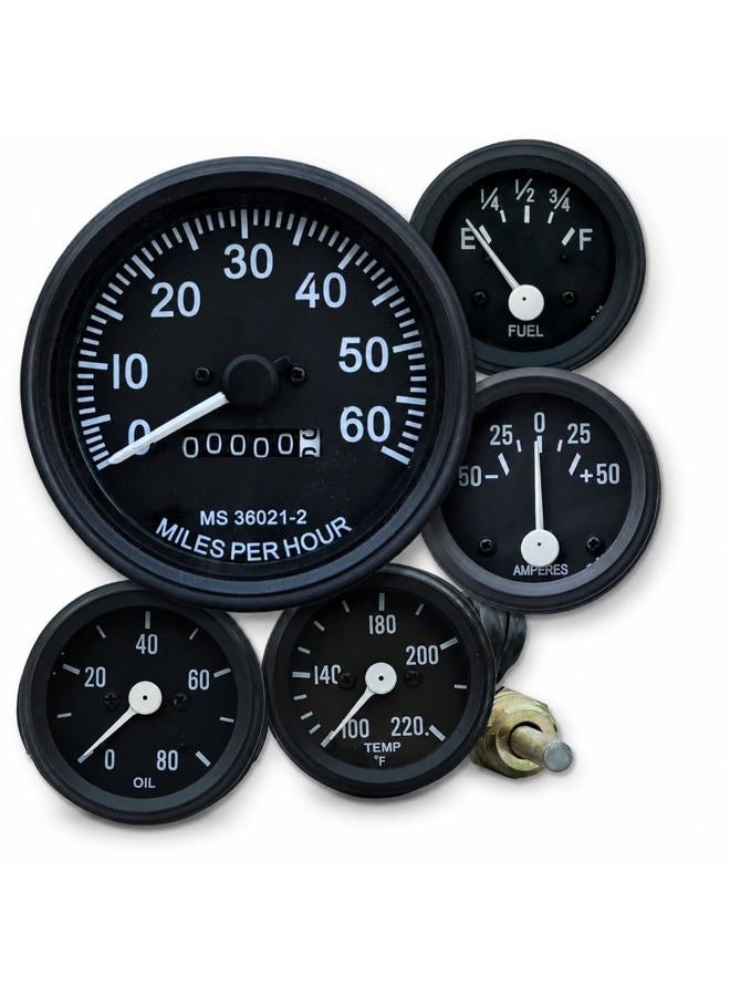 VR Autopedia Gauge Set for Willys Jeeps FD Speedometer Assembly 0-60 MPH Fits- 1946-1964 CJ-2A, 3A, 3B, M38, M38A1, MB GPW CJ2A CJ3A, CJ3B Millitary Trucks & Jeeps | GPW Black Bezels by VR Autopedia - Image 1