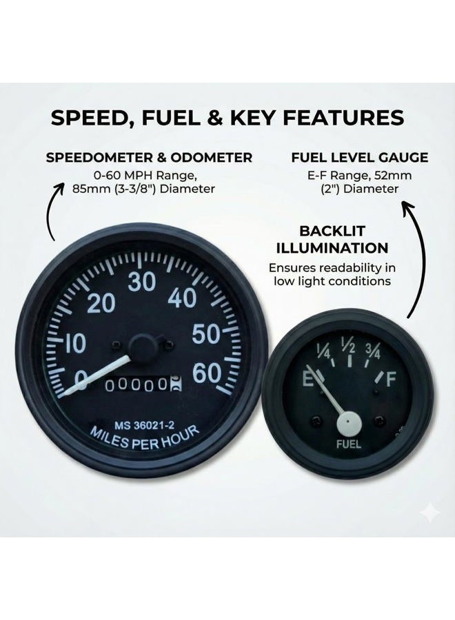 VR Autopedia Gauge Set for Willys Jeeps FD Speedometer Assembly 0-60 MPH Fits- 1946-1964 CJ-2A, 3A, 3B, M38, M38A1, MB GPW CJ2A CJ3A, CJ3B Millitary Trucks & Jeeps | GPW Black Bezels by VR Autopedia - Image 4