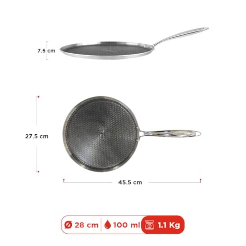 سمارت برو ثلاثي الطبقات على شكل قرص العسل دوسا تاوا هيكسا غير لاصق، قاعدة حثية، مطبخ آمن للملعقة المعدنية، ألومنيوم من الفولاذ المقاوم للصدأ، أسود، تسخين متساوي متين للغاية - Image 3