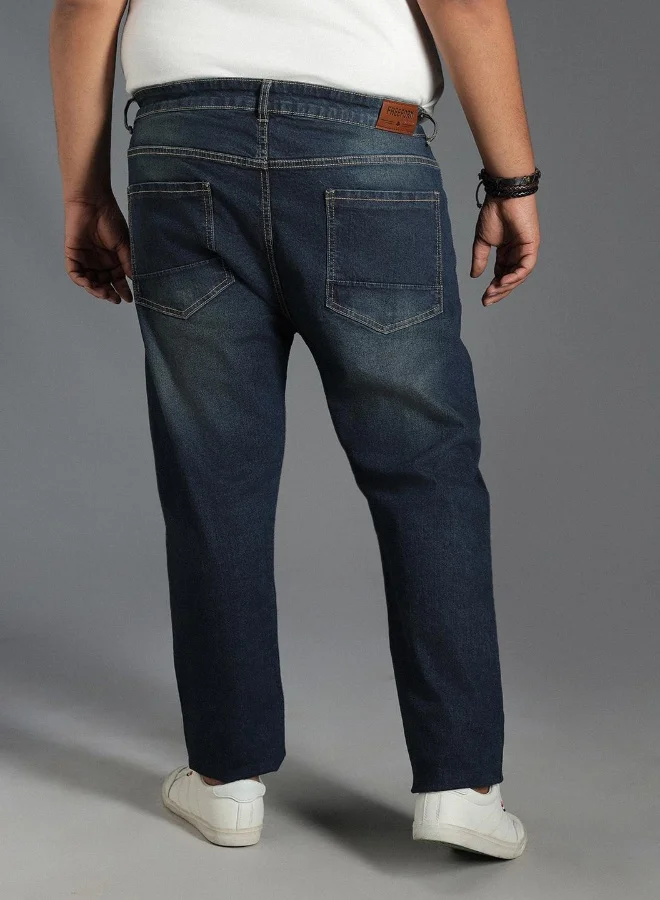 HIGH STAR Men's Indigo 100% Cotton Bleached Full Length Tapered Fit Jeans