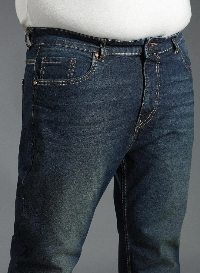 HIGH STAR Men's Indigo 100% Cotton Bleached Full Length Tapered Fit Jeans