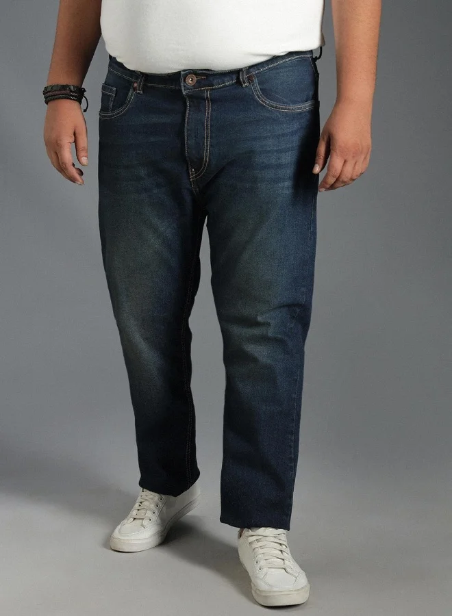 HIGH STAR Men's Indigo 100% Cotton Bleached Full Length Tapered Fit Jeans