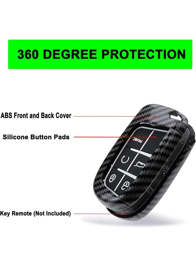 Key Fob Cover Case for Jeep Grand Cherokee Renegade Chrysler 200 300 Dodge RAM Durango Charger Challenger Journey Dart Fiat 5 ons Keyless Entry Remote Case Holder ABS Carbon Fiber Pattern (Black) - Image 3