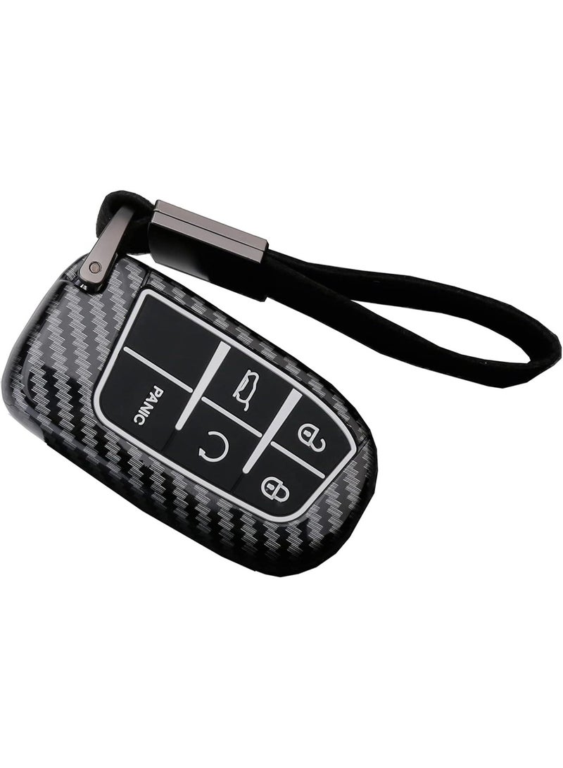 Key Fob Cover Case for Jeep Grand Cherokee Renegade Chrysler 200 300 Dodge RAM Durango Charger Challenger Journey Dart Fiat 5 ons Keyless Entry Remote Case Holder ABS Carbon Fiber Pattern (Black) - Image 1