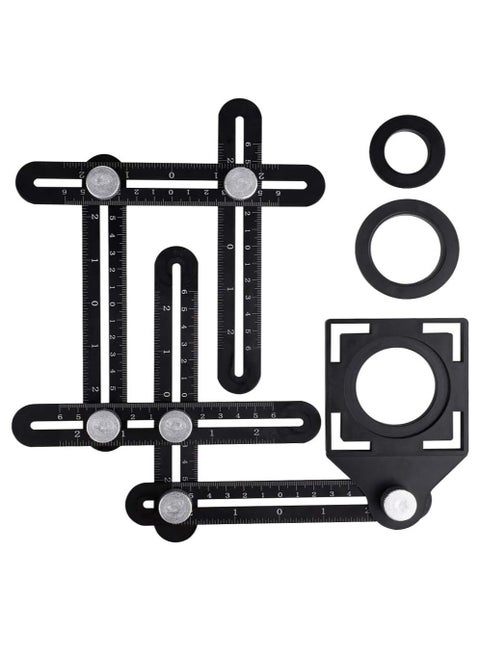 Aluminum Alloy Multi-Function six-fold Ruler Angle Finder Universal Angler Ruler Metal Drill Guide Locator Tile Opening Hole Angle Template Tool Angle Copier for Builders, Craftsmen, Carpenters