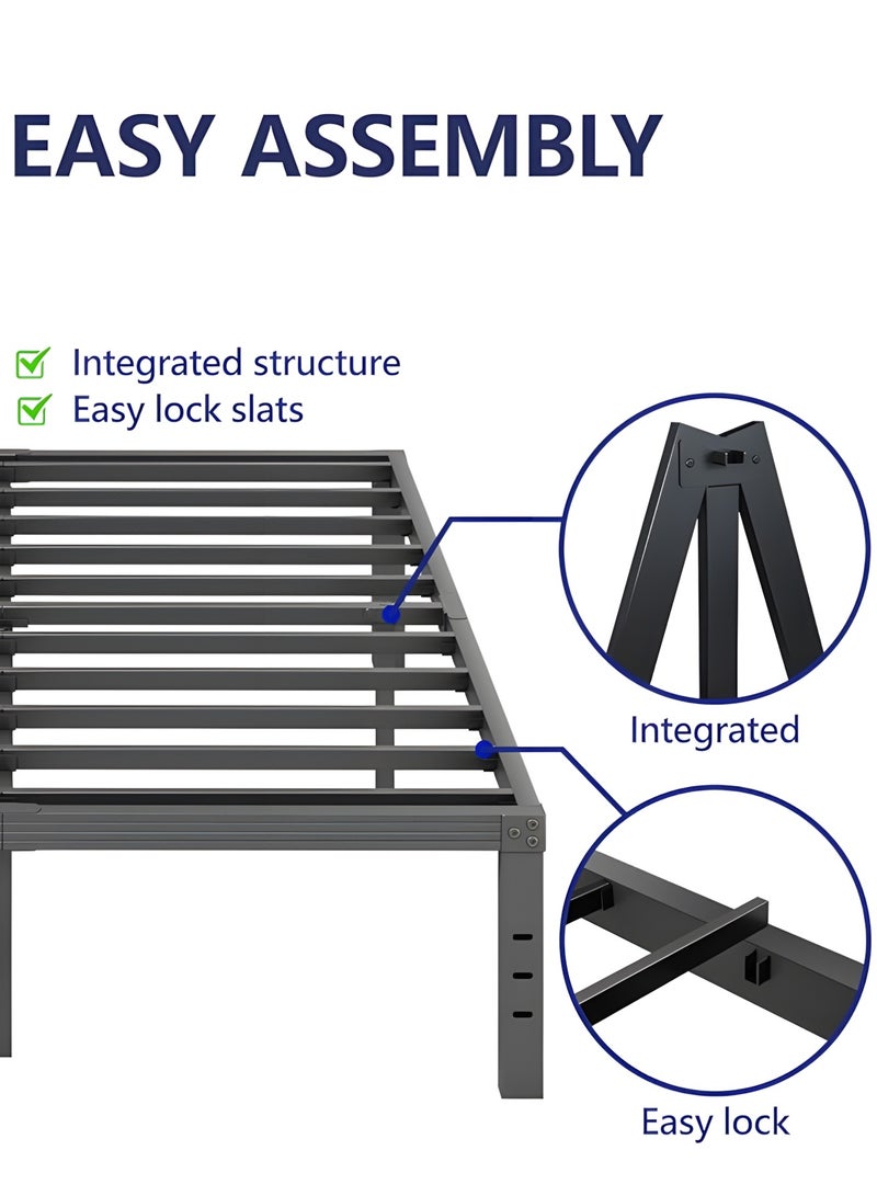 Generic Metal Twin Bed Frame 190*95cm with Storage Space, No Box Spring Needed with Sturdy Steel Slat Support, Heavy Duty Sturdy Mattress Foundation, Easy Assembly, Black  - Image 4
